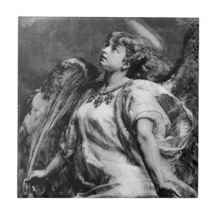 AZULEJO DE CERÁMICA ÁNGEL ROMÁNTICO CON PELO EN NEGRO Y BLANCO