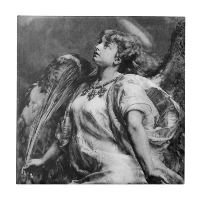 AZULEJO DE CERÁMICA ÁNGEL ROMÁNTICO CON PELO EN NEGRO Y BLANCO (Frente)