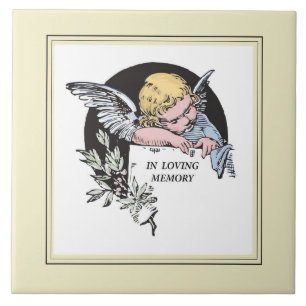 Azulejo De Cerámica Ángel Vintage En Memoria Amorosa, Recuerdo, Oro