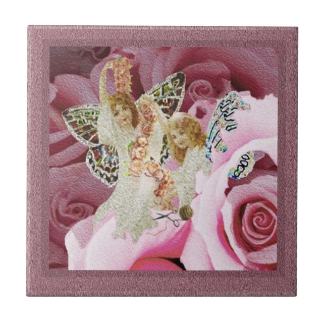 Azulejo De Cerámica Ángeles de la mariposa que hacen las guirnaldas (Frente)