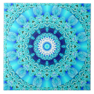 Azulejo De Cerámica Anillo azul del ángel del hielo, mandala abstract