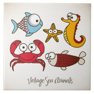 Azulejo De Cerámica Animales de mar de época