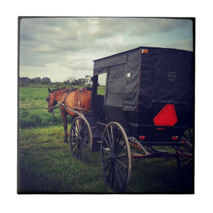 Azulejo De Cerámica Anoche en una comunidad Amish, caballo Amish