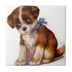 Azulejo De Cerámica Años 1930 adorable cachorro número 2