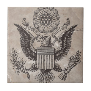 Azulejo De Cerámica Antiguo Cubierta Americana de Escudo