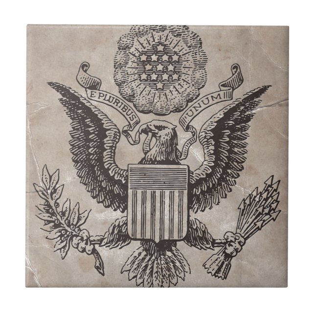 Azulejo De Cerámica Antiguo Cubierta Americana de Escudo (Frente)