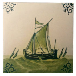 Azulejo De Cerámica Antiguo Minton Hollins Delft Boat Tile #1 Repro