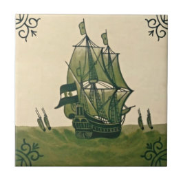 Azulejo De Cerámica Antiguo Minton Hollins Delft Boat Tile #3 Repro