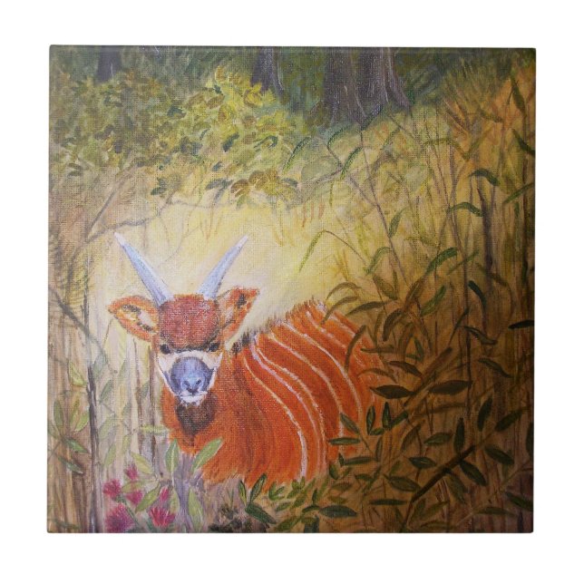Azulejo De Cerámica Antílope del bongo de la pintura (Frente)