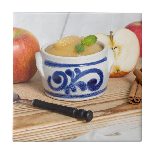 Azulejo De Cerámica Applesauce con canela en tazón de gres (Frente)