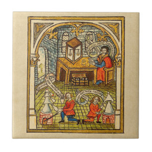 Azulejo De Cerámica Aprendices en un laboratorio medieval