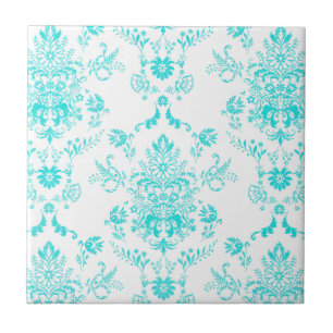 Azulejo De Cerámica Aqua Damask