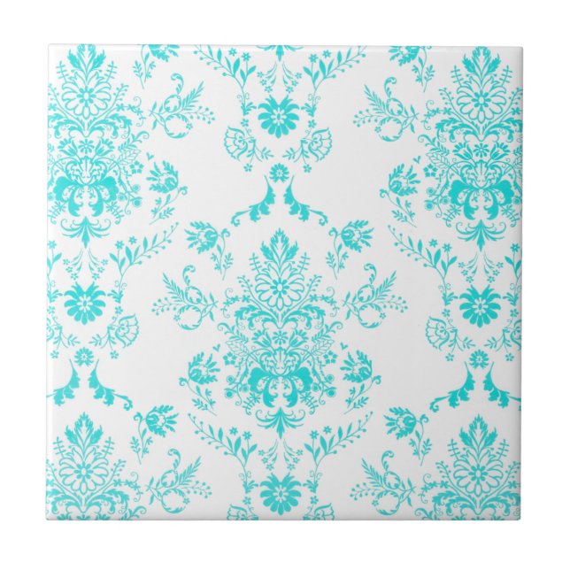 Azulejo De Cerámica Aqua Damask (Frente)
