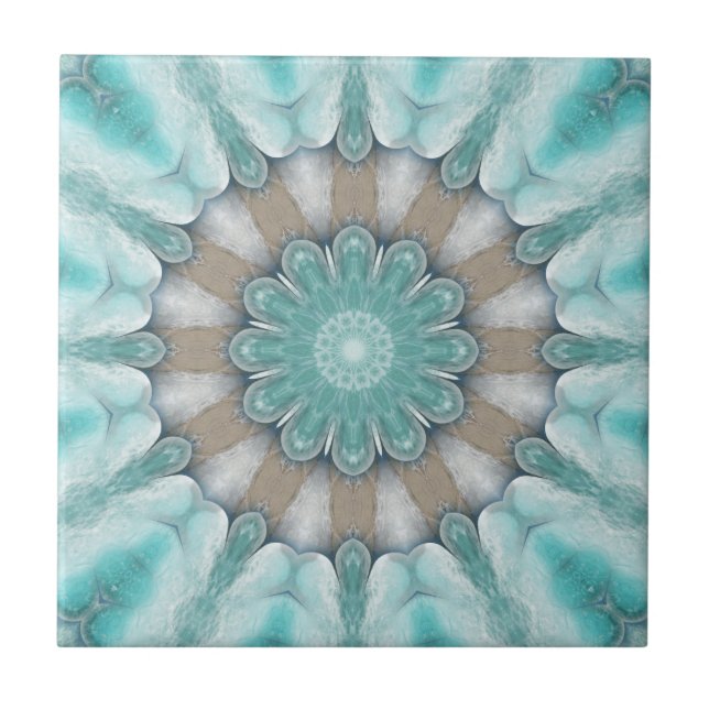 Azulejo De Cerámica Aqua Geometric Floral Beach Star Bathroom Tile (Frente)