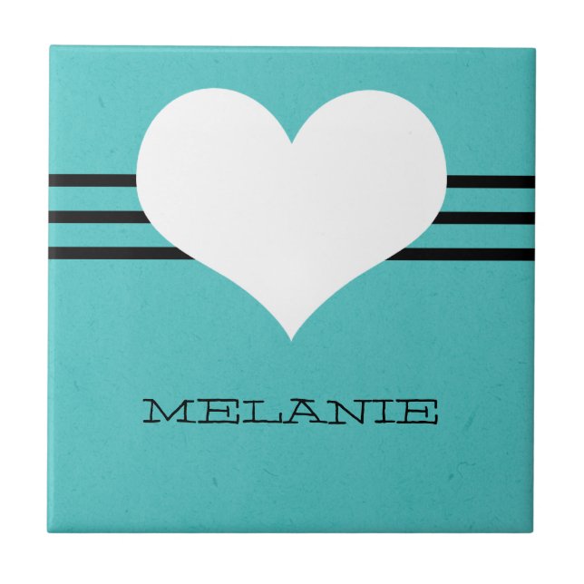 Azulejo De Cerámica Aqua Modern Heart Tile (Frente)