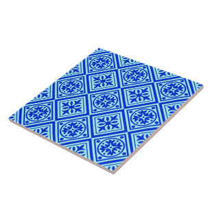Azulejo De Cerámica Aqua Y Royal Blue Art Deco Trívet De Patrón Modern