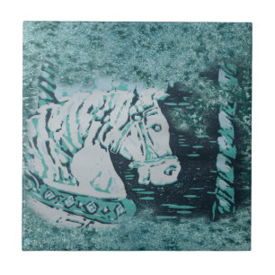 Azulejo De Cerámica Aquamarine del caballo del carrusel