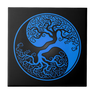 Azulejo De Cerámica Árbol de la vida azul y negro Yin Yang
