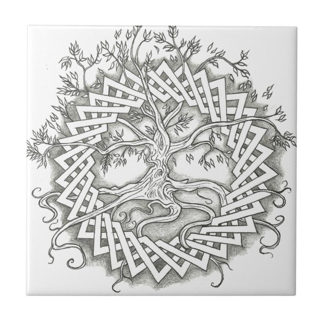 Azulejo De Cerámica Árbol de la vida en diseño céltico (Frente)