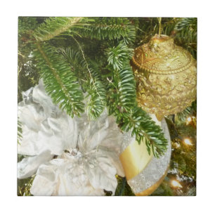 Azulejo De Cerámica Árbol de Navidad de plata y oro I Fiesta