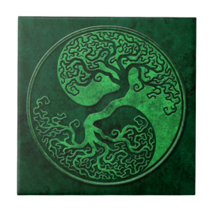 Azulejo De Cerámica Árbol de piedra verde de Yin Yang