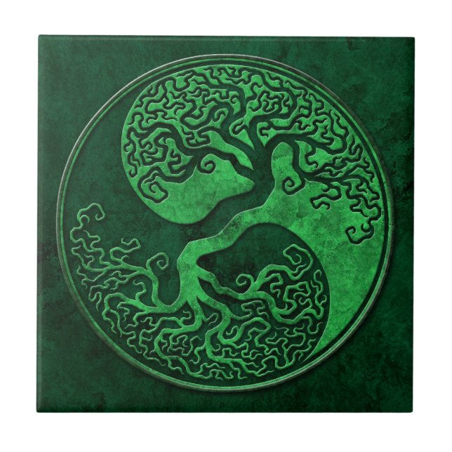 Azulejo De Cerámica Árbol de piedra verde de Yin Yang (Frente)