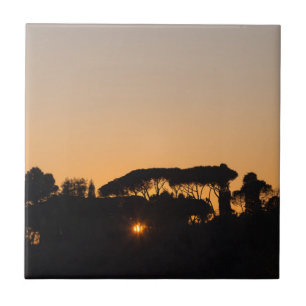 Azulejo De Cerámica Árboles al atardecer a la luz de fondo en Roma