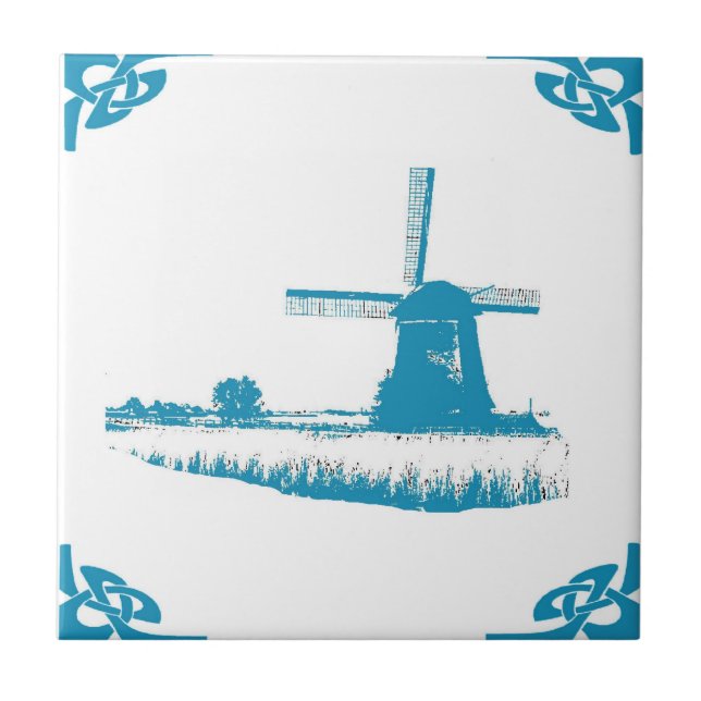 Azulejo De Cerámica Árboles de viento Blue Dutch Windmill (Frente)
