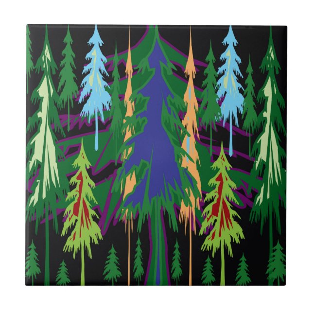 Azulejo De Cerámica Árboles forestales amazónicos resumen arte en rega (Frente)