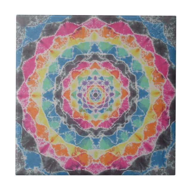 Azulejo De Cerámica Arcoiris Mandala Tie Dye PhatDyes (Frente)
