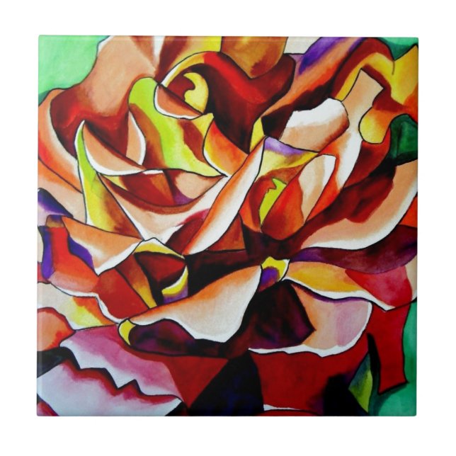 Azulejo De Cerámica Arcoiris Sunset Rosa acuarela arte original (Frente)