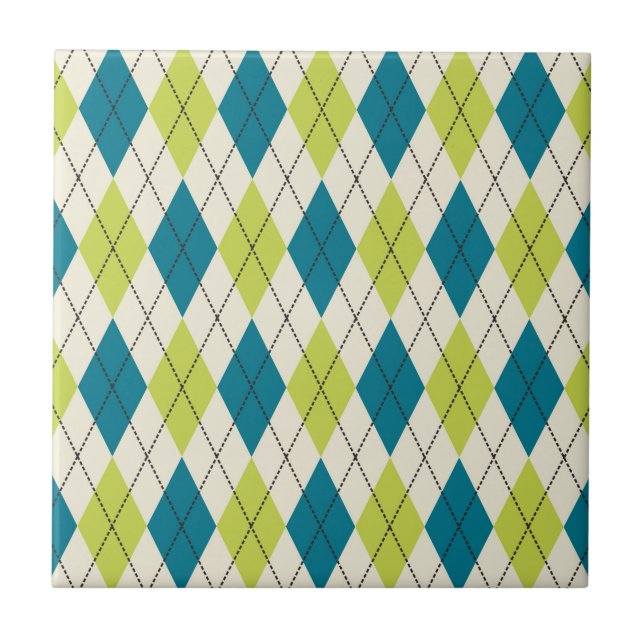 Azulejo De Cerámica Argyle Azul Y Verde (Frente)