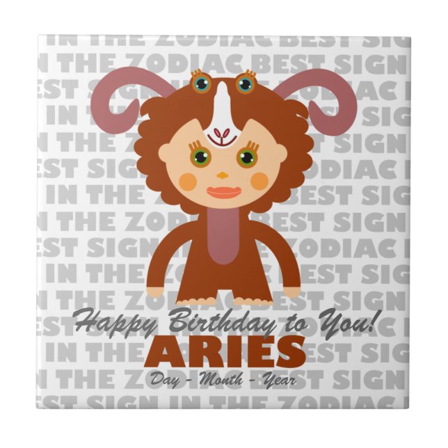 Azulejo De Cerámica Aries Feliz Cumpleaños (Frente)