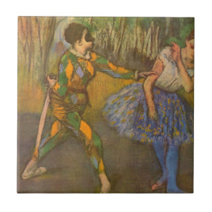 Azulejo De Cerámica Arlequín y Colombina de Edgar Degas Arte Antiguo