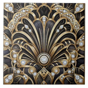 Azulejo de Cerámica Art Déco de Lujo Negro y Dorad