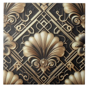 Azulejo de cerámica Art Déco de lujo negro y dorad