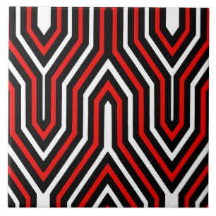 Azulejo De Cerámica Art déco geométrico - rojo, blanco y negro