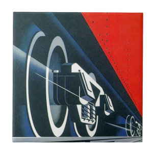 Azulejo De Cerámica Art déco locomotor del vintage del tren de la tej