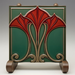 Azulejo de cerámica Art Nouveau Crimson Flare