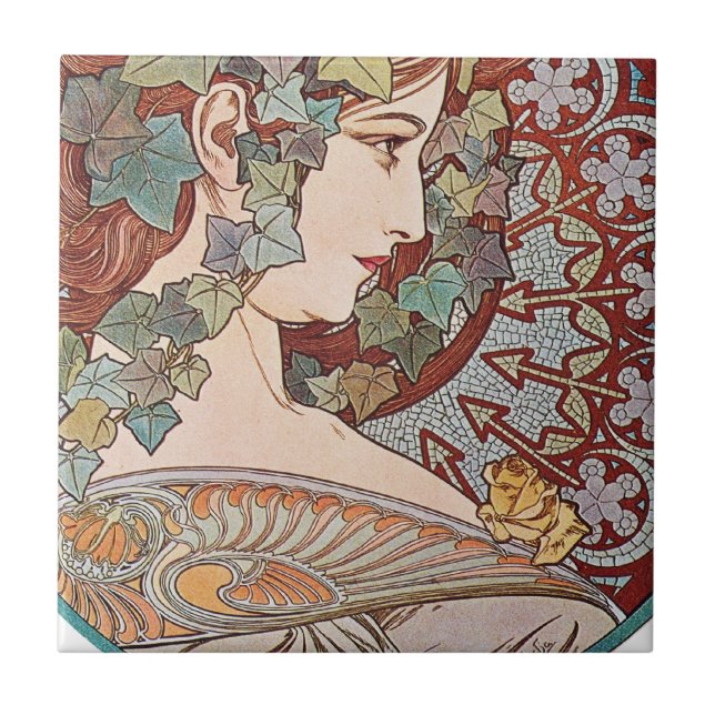 Azulejo De Cerámica Art Nouveau de Ivy (Frente)