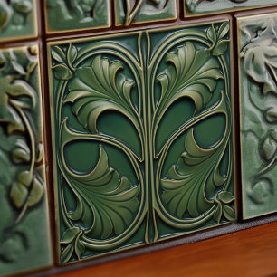 Azulejo de cerámica Art Nouveau 'Emerald Elegance'