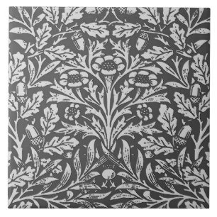Azulejo De Cerámica Art Nouveau Floral Damask, Gris Plata / Gris
