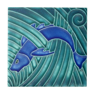 Azulejo De Cerámica Art Nouveau - Pescado único azul