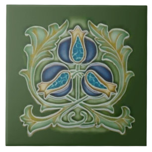 Azulejo De Cerámica Art Nouveau Pomegranate Repro Tile Blues & Greens