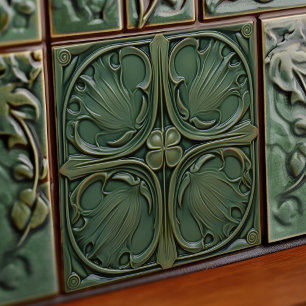 Azulejo de cerámica Art Nouveau Verdant Symphony