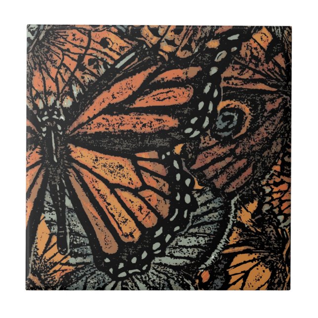 Azulejo De Cerámica arte abstracto de fantasía de mariposa naranja (Frente)