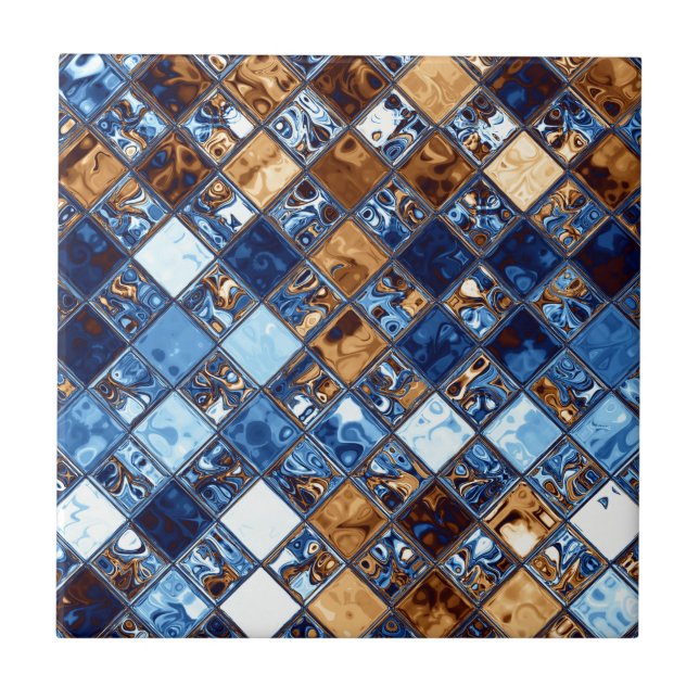Azulejo De Cerámica Arte azul de la original del modelo de mosaico del (Frente)