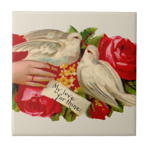 Azulejo De Cerámica Arte clásico de palomas de amor victorianas vintag