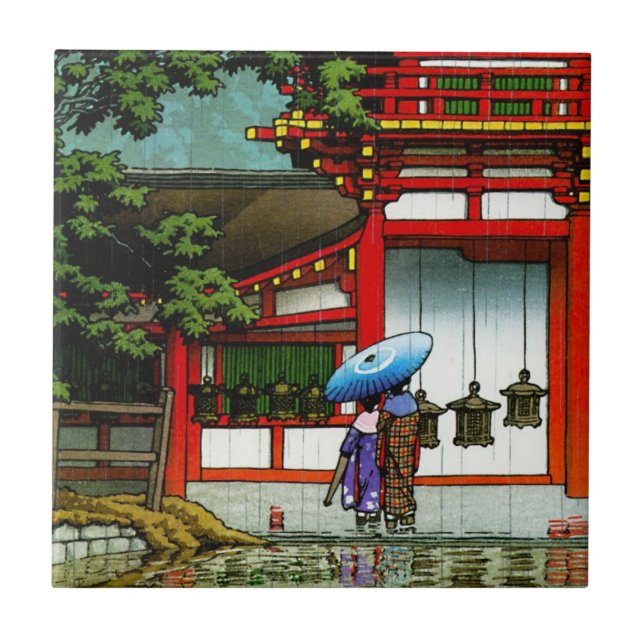 Azulejo De Cerámica Arte clásico japonés oriental fresco de la lluvia (Frente)