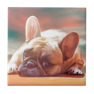 Azulejo De Cerámica Arte de acuarela de adorable bulldog francés